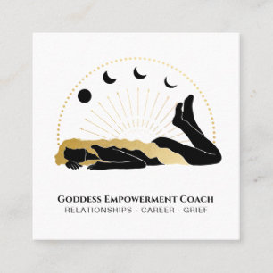 *~* Sun Goddess Black Gold Hair Moon Square Busine Square Business Card