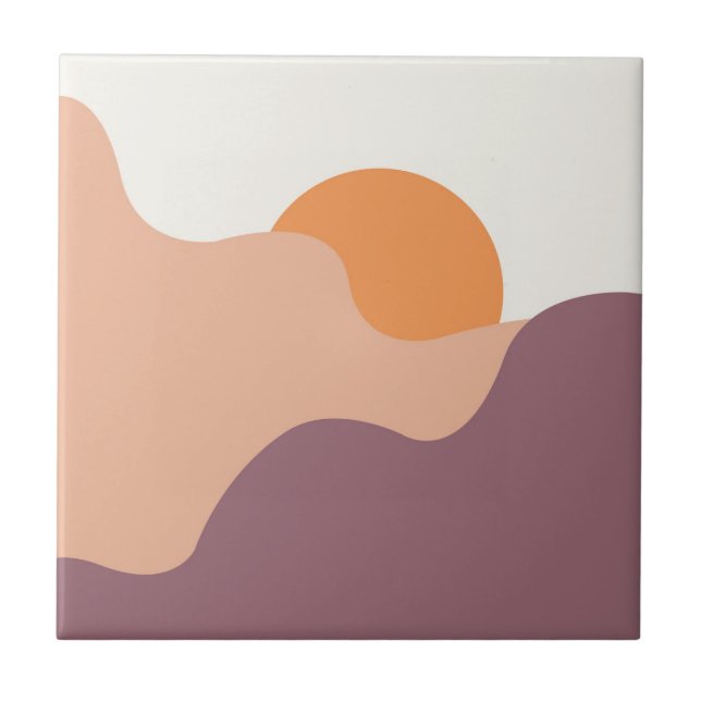 Sun goes down behind the purple hills ceramic tile (Front)