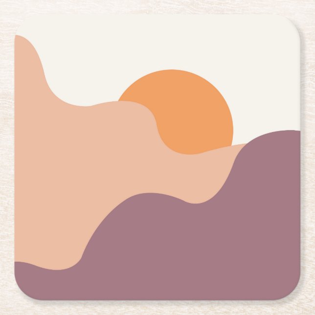 Sun goes down behind the purple hills square paper coaster (Front)
