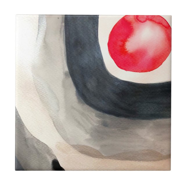 Sun grey and black abstract modern art ceramic tile (Front)