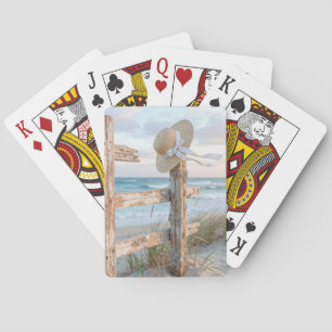 Sun Hat On a Beach Fence Playing Cards