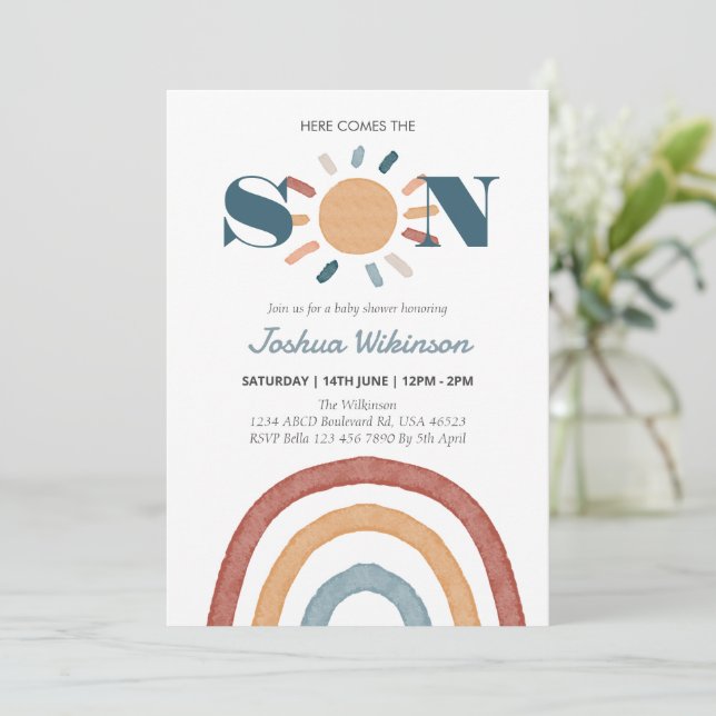 Sun Here comes the Son baby shower  Invitation (Standing Front)