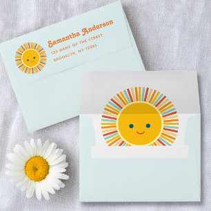 Sun Here Comes the Son Boy Baby Shower Blue Envelope