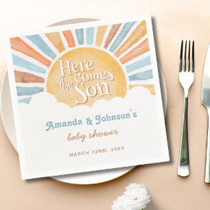 Sun Here Comes the Son Boy Baby Shower  Napkin