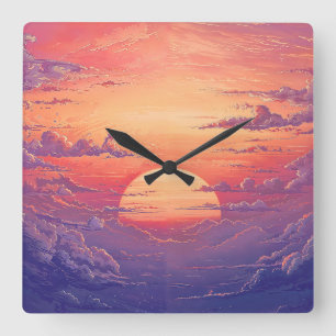 Sun Horizon - Vibrant Painterly Illustration Style Square Wall Clock