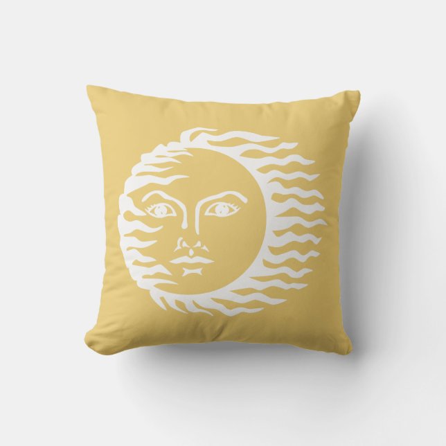 Sun Human Face Mustard Yellow Cushion (Front)