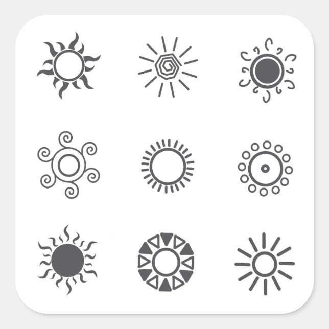 Sun icon set square sticker (Front)