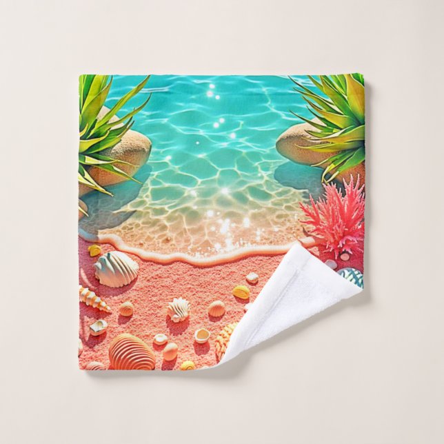 Sun-kissed Beach Shells Design Bath Towel Set (Wash Cloth)