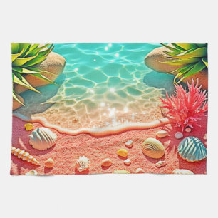 Sun-kissed Beach Shells Design Tea Towel