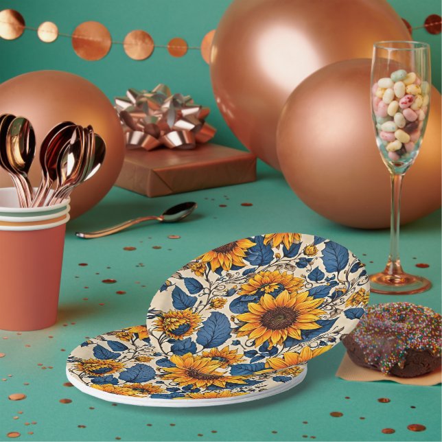 Sun-Kissed Blooms: Vibrant Sunflowers Artwork Paper Plate (Multi)