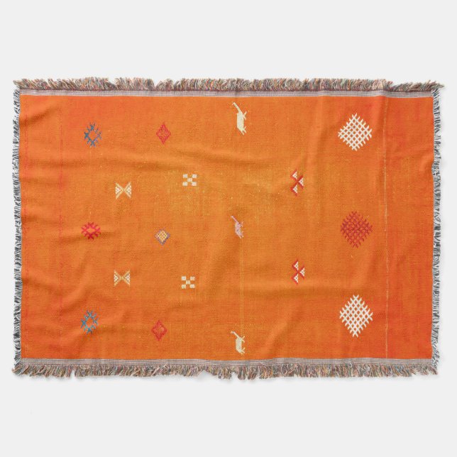 Sun-Kissed Comfort: Orange Boho Moroccan  Throw Blanket (Front)