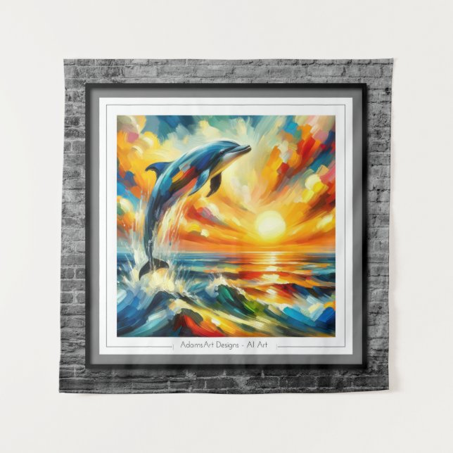Sun Kissed Dolphin Leap Tapestry (Front)