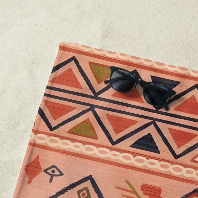 Sun-Kissed Hand-Drawn Moroccan Tribal Art Beach Towel (In Situ)