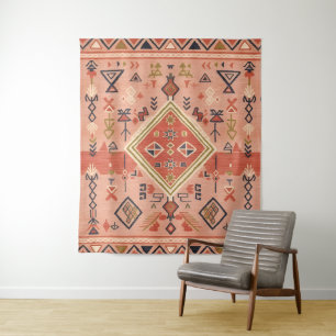 Sun-Kissed Hand-Drawn Moroccan Tribal Art Tapestry