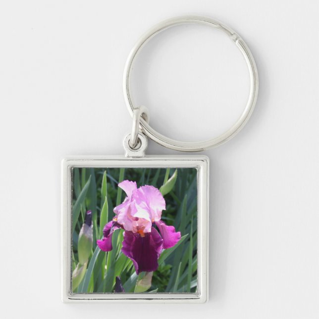 Sun-kissed Pink Iris Flower Key Ring (Front)