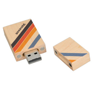 Sun-Kissed Retro Striped Beach Bum's Delight Wood USB Flash Drive
