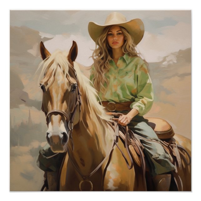 Sun-Kissed Saddles: Cowgirl Wall Art (Front)