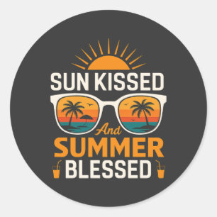 Sun Kissed Summer Blessed Retro Vacation Classic Round Sticker