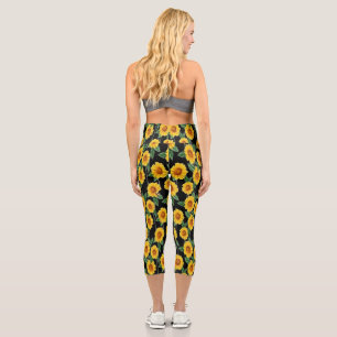 Sun-Kissed Sunflower Delight – Seamless Floral Capri Leggings