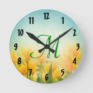 Sun Kissed Tulips Monogram Initial Wall Clock
