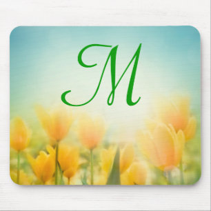 Sun Kissed Yellow Tulip Monogram Initial Mouse Pad