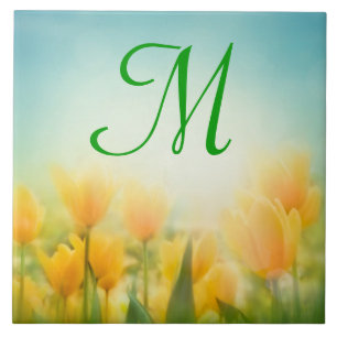 Sun Kissed Yellow Tulips Monogram Display Tile