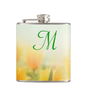 Sun Kissed Yellow Tulips Monogram Whiskey Flask