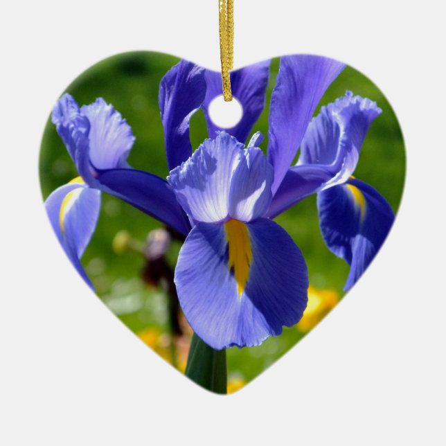 Sun light on blue iris ceramic tree decoration (Front)