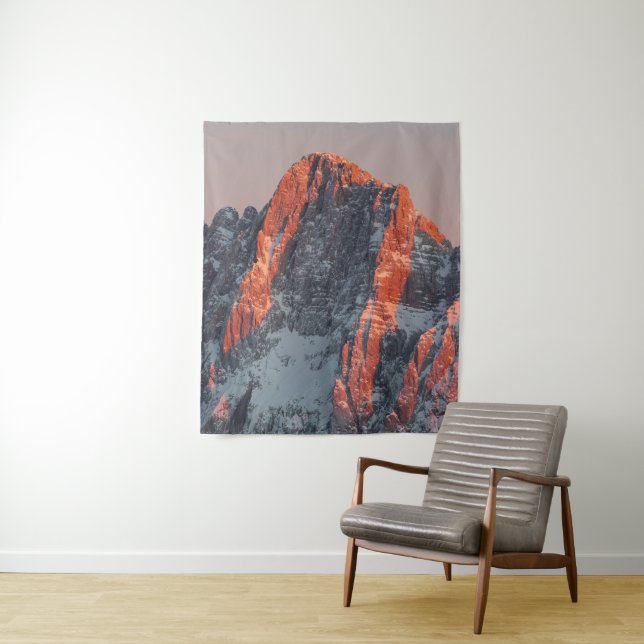 Sun light on snowy mountains tapestry (In Situ)
