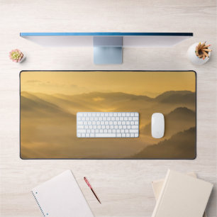 Sun light shining on morning fog desk mat