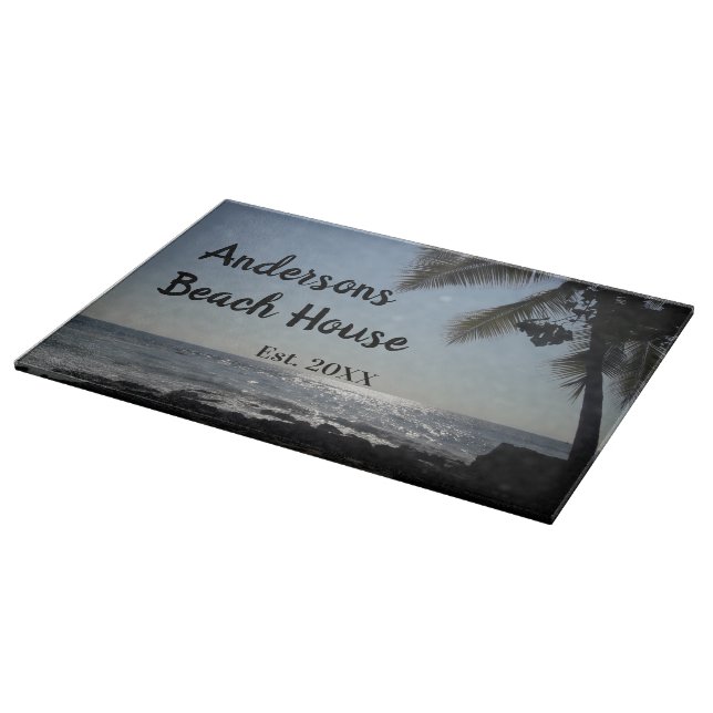 Sun lit Palm Tree Ocean Family Name       Cutting Board (Corner)