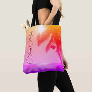 Sun lit Palm Tree Ocean Rainbow Pastel Vacay Mode Tote Bag