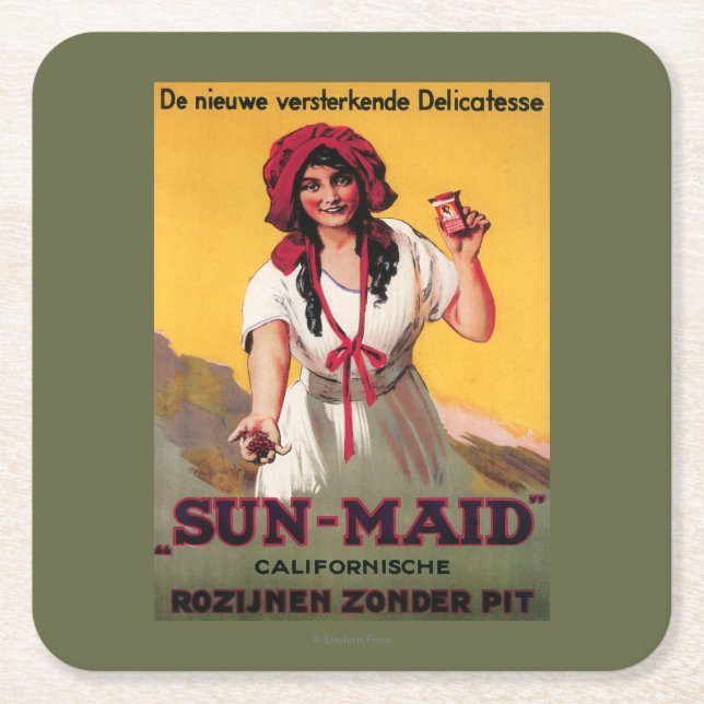 Sun-Maid California Raisin Poster Square Paper Coaster (Front)