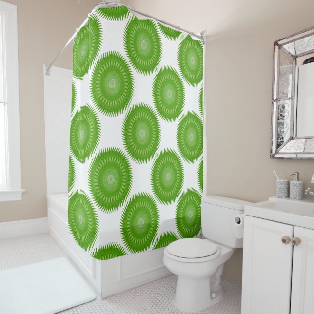 Sun Mandala green Shower Curtain (In Situ)