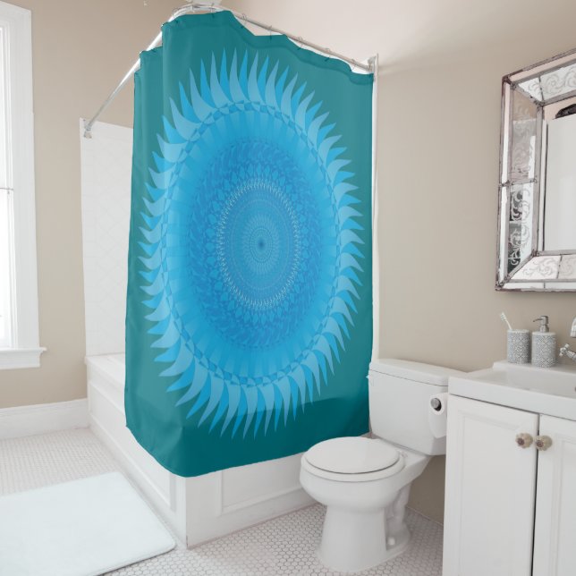 Sun Mandala Light blue Shower Curtain (In Situ)