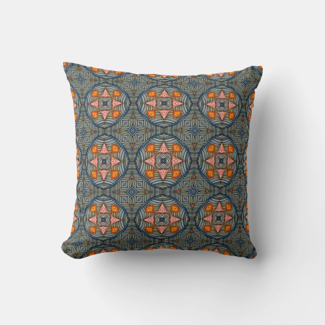  Sun Medallion Pattern in Orange and Slate Cushion (Front)