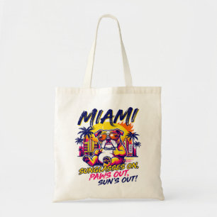 Sun Miami Florida Retro Bulldog Beach Vibes Tote Bag