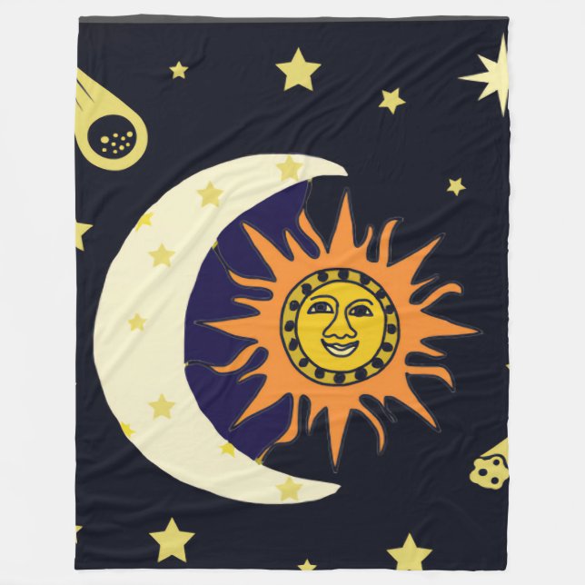 Sun Moon and Celestial Bodies Fleece Blanket (Front)