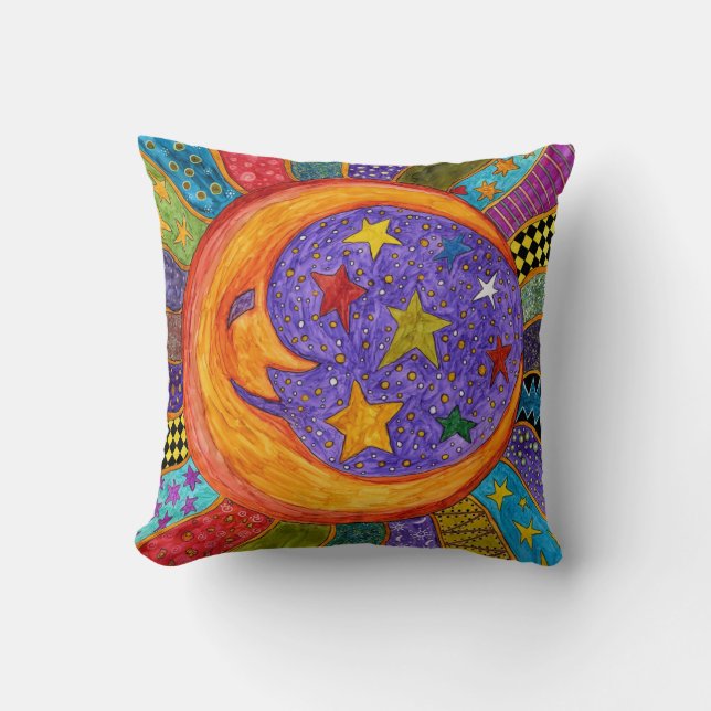 Sun, Moon and Stars Decorative Pillow (Front)