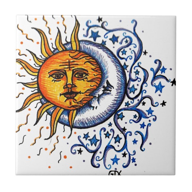 SUN MOON ART DESIGN CERAMIC TILE (Front)