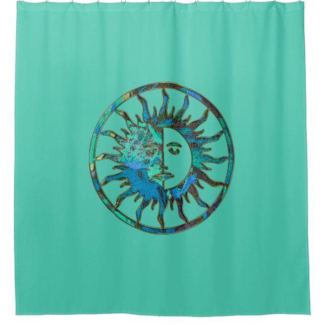 Sun & Moon - blue green + your backgr. & ideas Shower Curtain (Front)