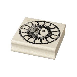 Sun & Moon - blue green + your backgr. Rubber Stamp
