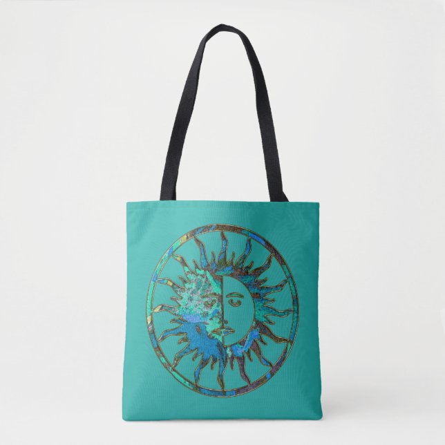 Sun & Moon - blue green + your backgr. Tote Bag (Front)