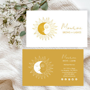 Sun & Moon Boho Line Art Elegant Gold Social Icons Business Card