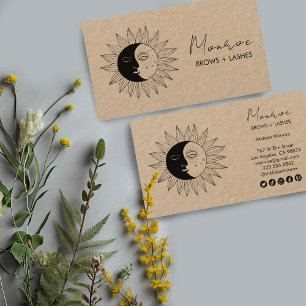 Sun & Moon Boho Line Art Elegant KRAFT Social Icon Business Card
