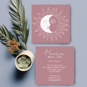 Sun & Moon Boho Line Art Elegant Social Media Icon Square Business Card