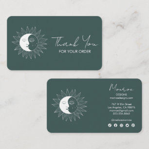 Sun & Moon Boho Social Icons Order Thank You Sage Business Card
