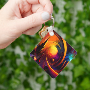 Sun moon bright portal colour abstraction city key ring