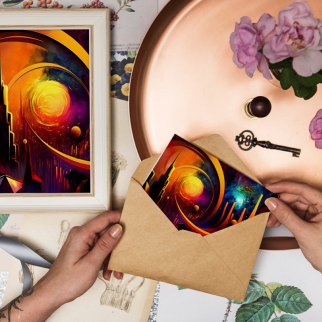 Sun moon bright portal colour abstraction city postcard (Creator Uploaded)