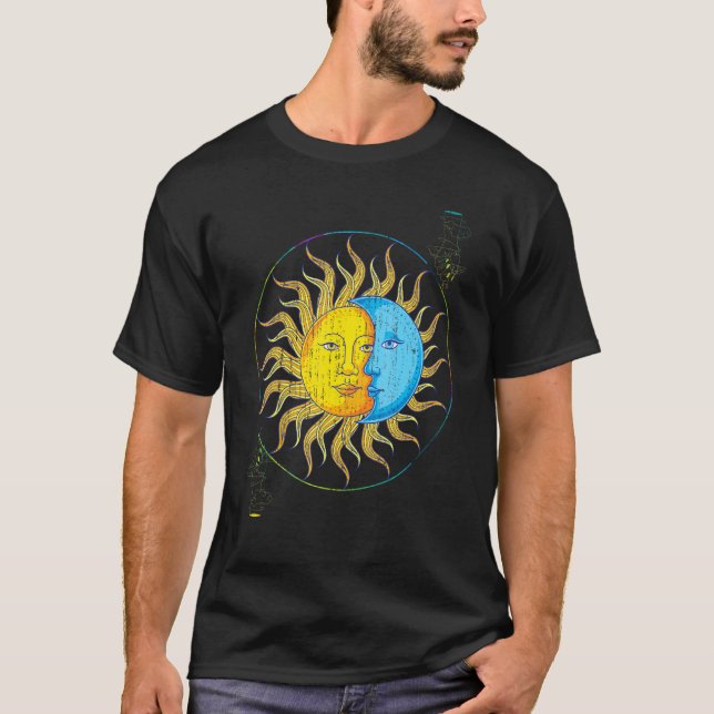 Sun Moon Celestial Body Universe Bohemian Astrolog T-Shirt (Front)